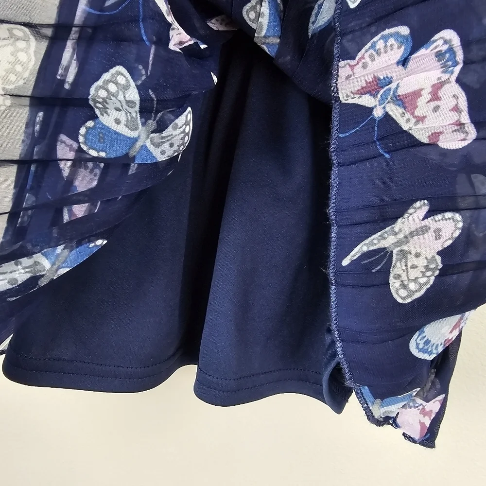 BABY‎ BERI Pleated Whimsical Dress Lace Collar Butterfly Navy Baby Girls 6-9 M